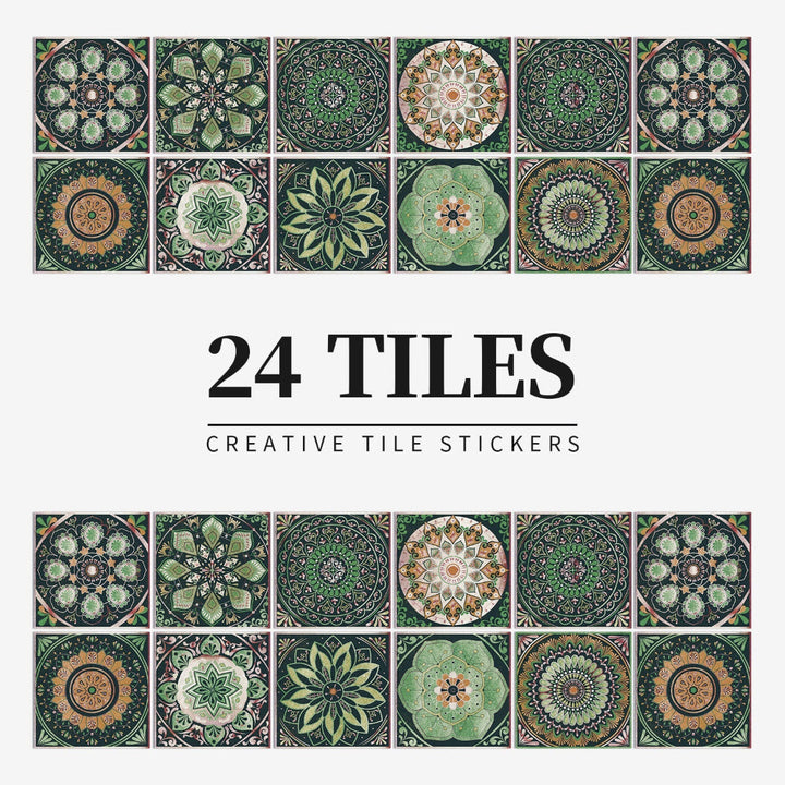 Tile Pattern Wall Stickers | 24 Pack, Mixed Medallion Squares