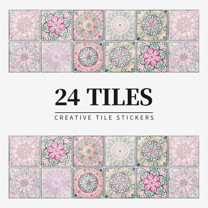 Tile Pattern Wall Stickers | 24 Pack, Mixed Medallion Squares