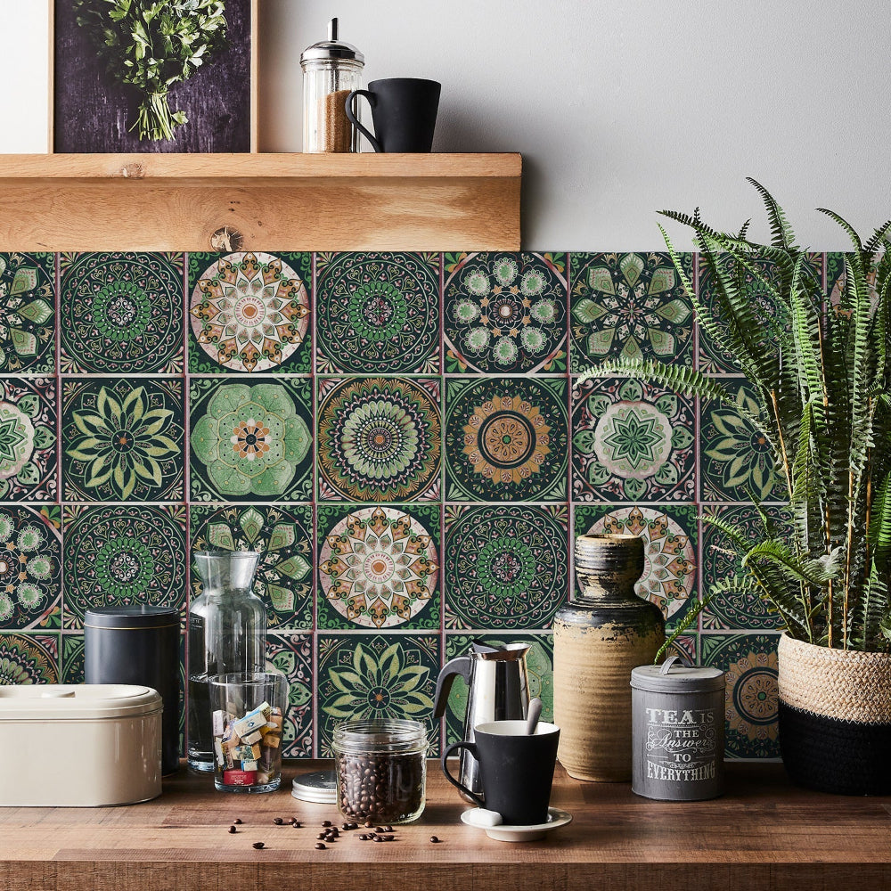 Tile Pattern Wall Stickers | 24 Pack, Mixed Medallion Squares