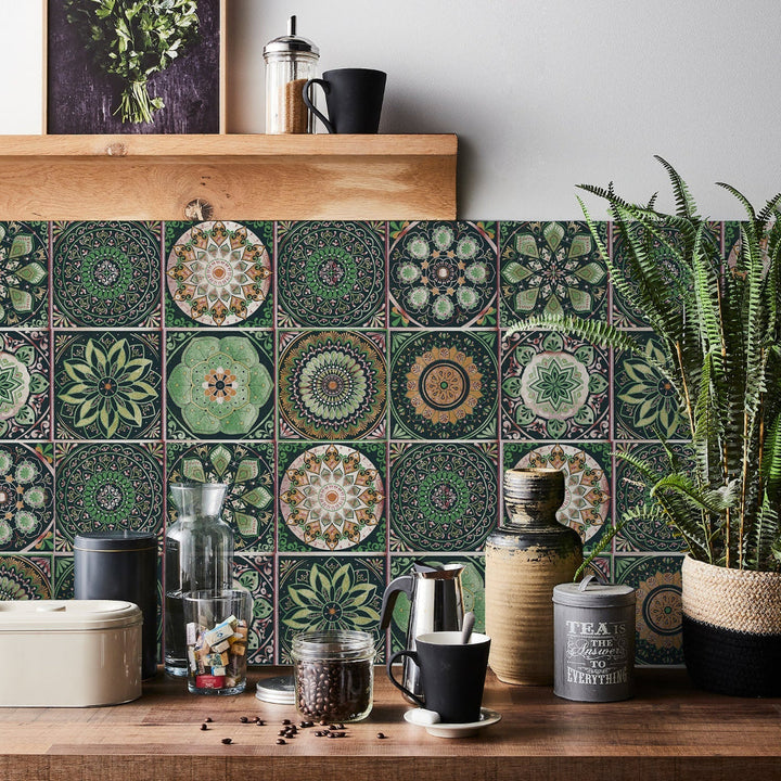 Tile Pattern Wall Stickers | 24 Pack, Mixed Medallion Squares