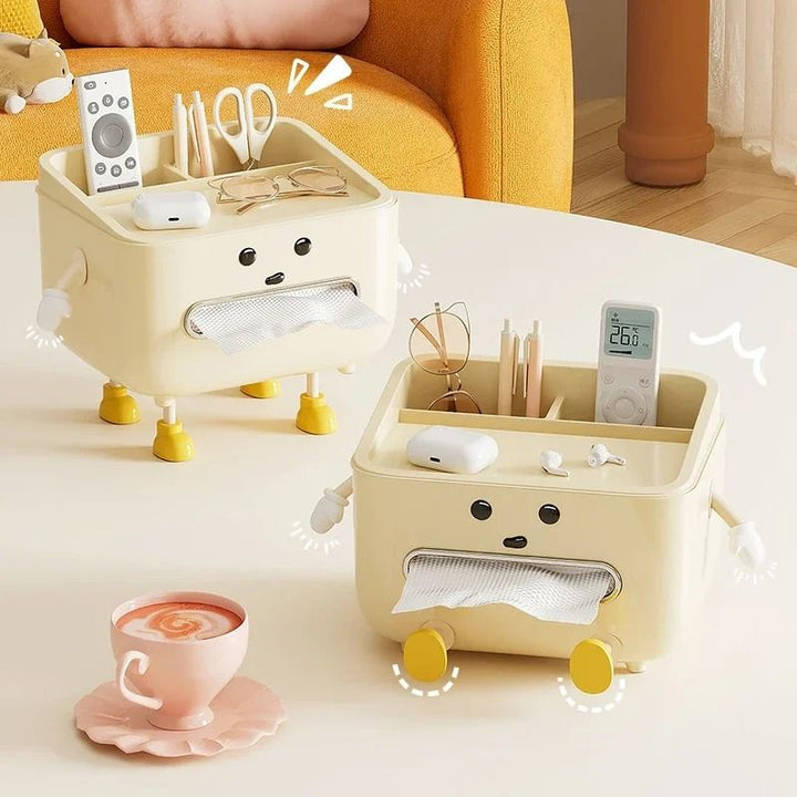 Tissue Box Organiser | Multi-Slot Desk Storage for Pens, Phone and Remote | Space-Saving Dorm, Desk and Bedside Tidy