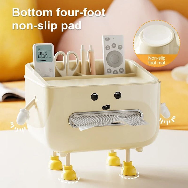 Tissue Box Organiser | Multi-Slot Desk Storage for Pens, Phone and Remote | Space-Saving Dorm, Desk and Bedside Tidy