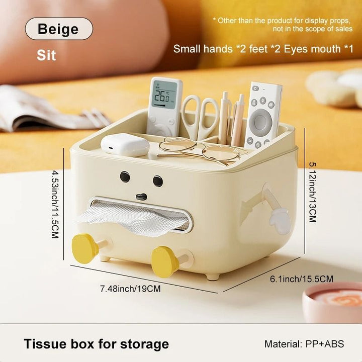 Tissue Box Organiser | Multi-Slot Desk Storage for Pens, Phone and Remote | Space-Saving Dorm, Desk and Bedside Tidy