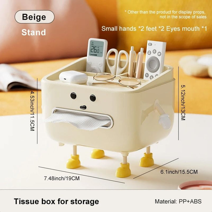 Tissue Box Organiser | Multi-Slot Desk Storage for Pens, Phone and Remote | Space-Saving Dorm, Desk and Bedside Tidy