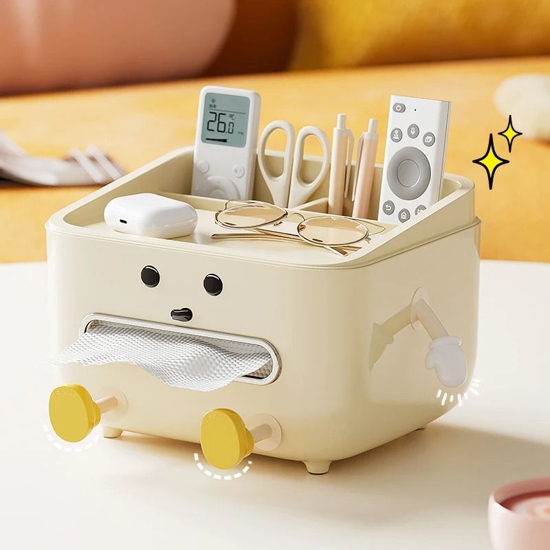 Tissue Box Organiser | Multi-Slot Desk Storage for Pens, Phone and Remote | Space-Saving Dorm, Desk and Bedside Tidy