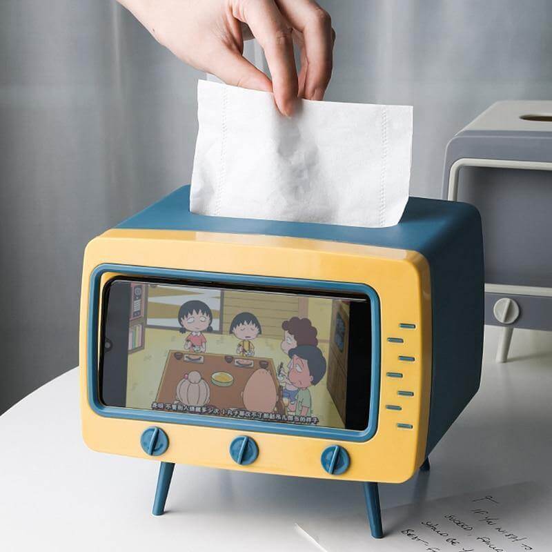Tissue Box with Phone Holder PP Plastic | Removable Adjustable Stand | Desk Tidy for Home, Office and Nightstand