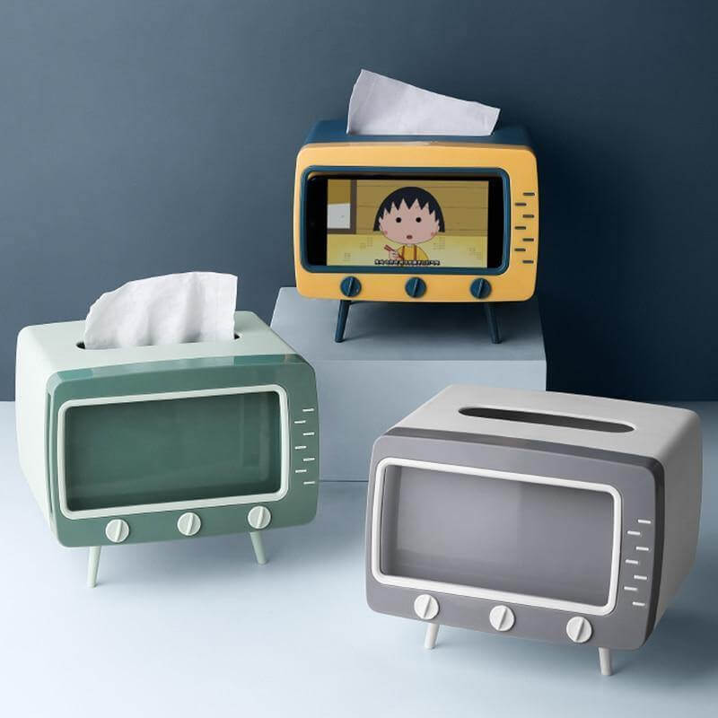 Tissue Box with Phone Holder PP Plastic | Removable Adjustable Stand | Desk Tidy for Home, Office and Nightstand
