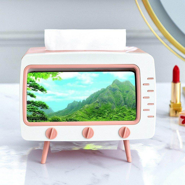 Tissue Box with Phone Holder PP Plastic | Removable Adjustable Stand | Desk Tidy for Home, Office and Nightstand