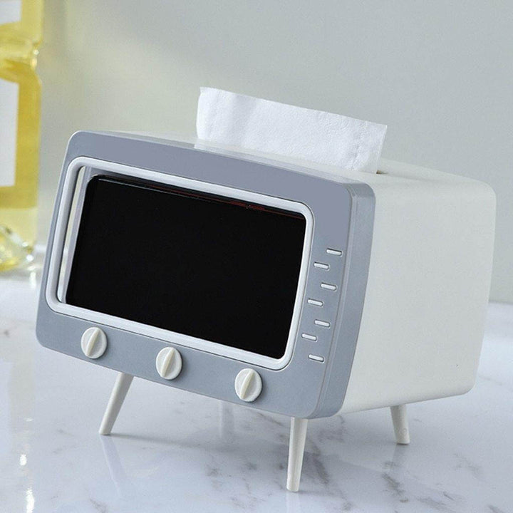 Tissue Box with Phone Holder PP Plastic | Removable Adjustable Stand | Desk Tidy for Home, Office and Nightstand