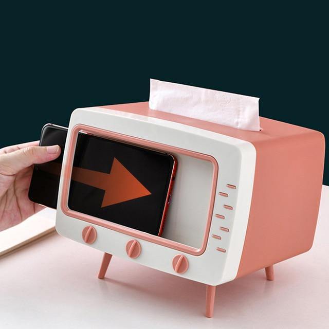Tissue Box with Phone Holder PP Plastic | Removable Adjustable Stand | Desk Tidy for Home, Office and Nightstand