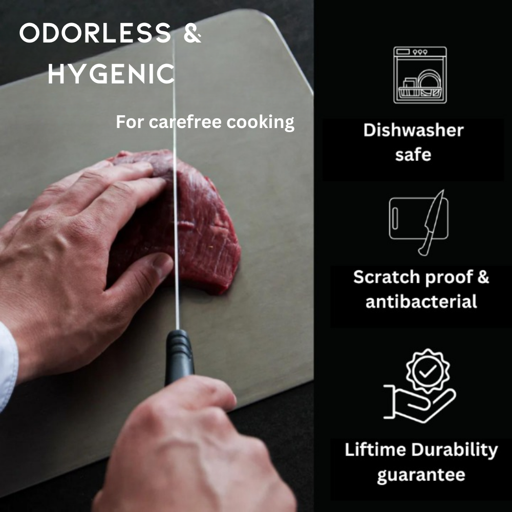 Titanium Cutting Board | Antibacterial | Knife-Friendly | Dishwasher Safe | S, M &amp; L | Silver