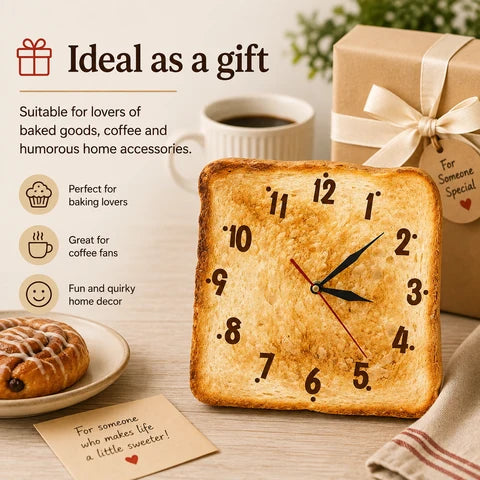 Toast Bread Wall Clock | Square Slice Face, Crust Edge