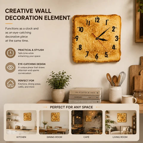 Toast Bread Wall Clock | Square Slice Face, Crust Edge