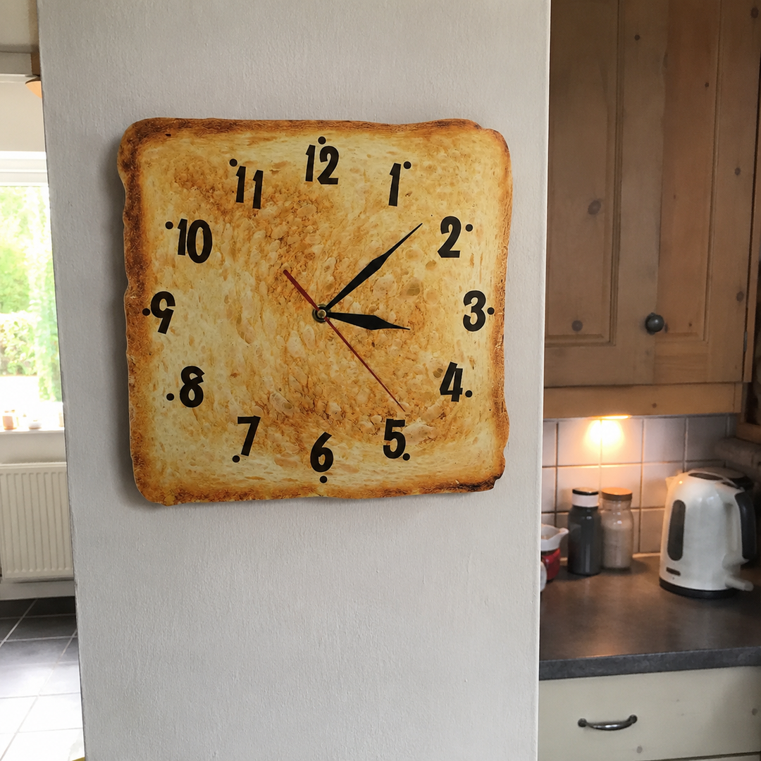 Toast Bread Wall Clock | Square Slice Face, Crust Edge