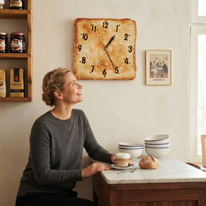 Toast Bread Wall Clock | Square Slice Face, Crust Edge