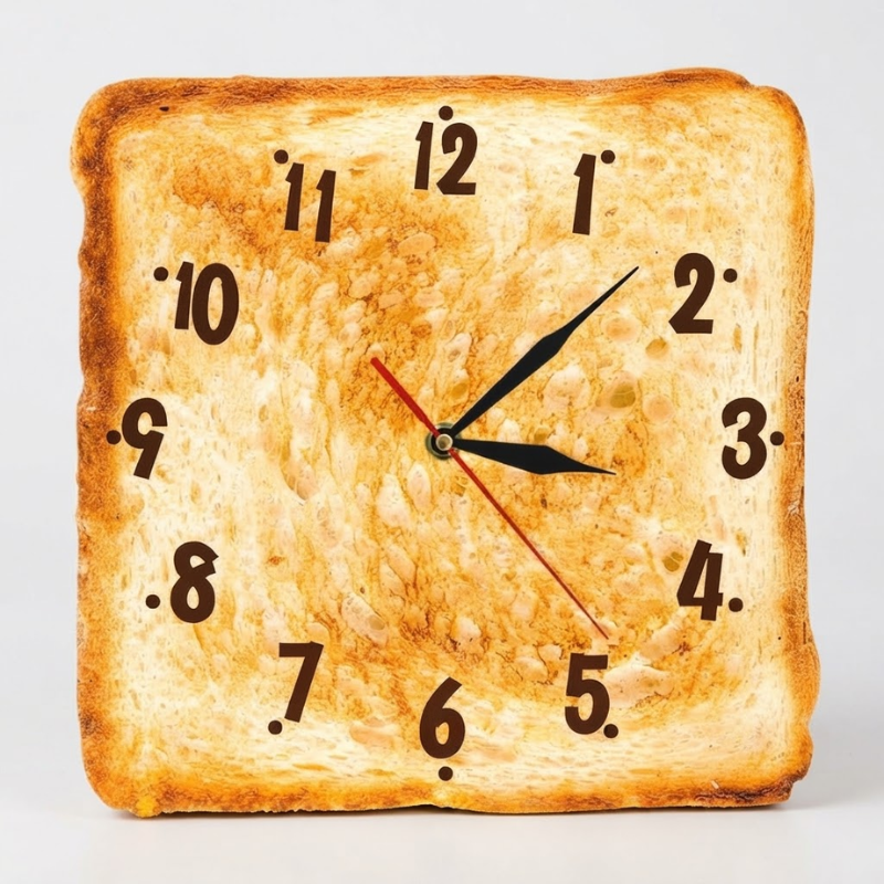 Toast Bread Wall Clock | Square Slice Face, Crust Edge