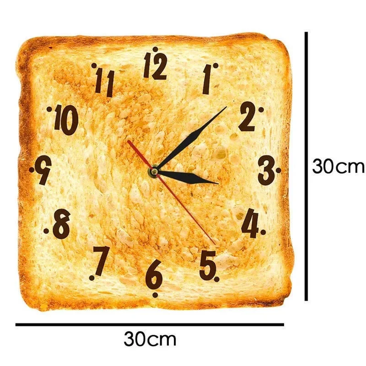Toast Bread Wall Clock | Square Slice Face, Crust Edge