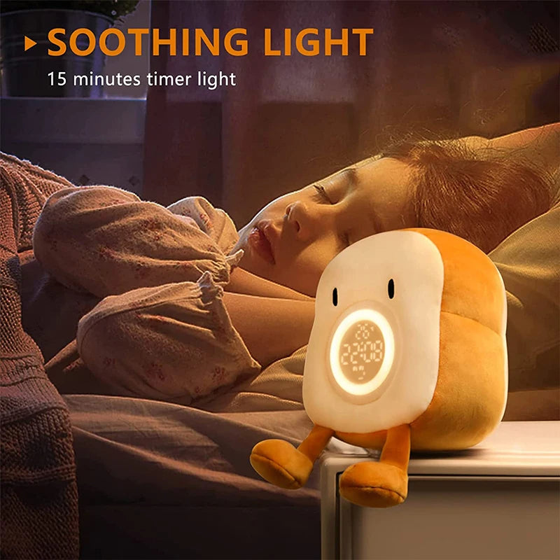 Toast Plushie Alarm Clock Night Light Rechargeable Dual Alarm