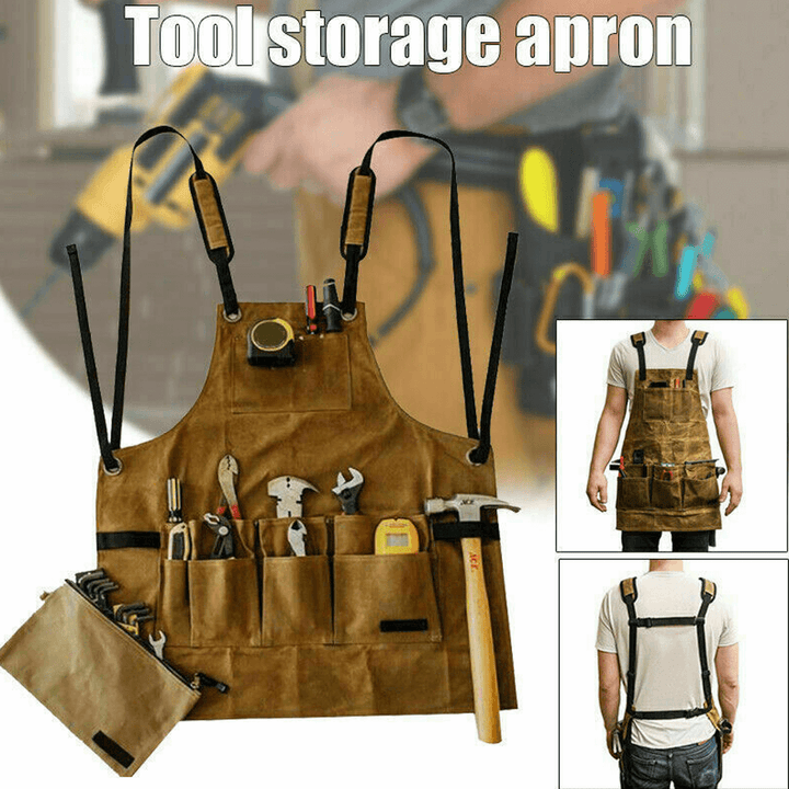 Tool Apron with Multiple Pockets | Adjustable Shoulder Straps for Comfortable Fit | Holds Hammers, Wrenches and Screwdrivers