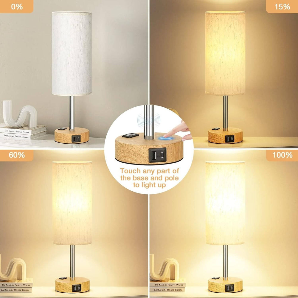 Touch Dimmable Bedside Table Lamp USB C Charging Ports