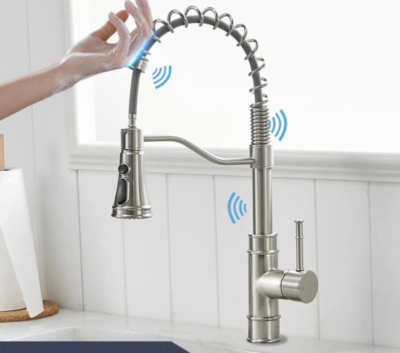 Touchless Sensor Kitchen Tap, Stainless Steel Deck-Mounted | Pull-Out Spray, 4 Colour Finishes | Hands-Free Hot &amp; Cold Control