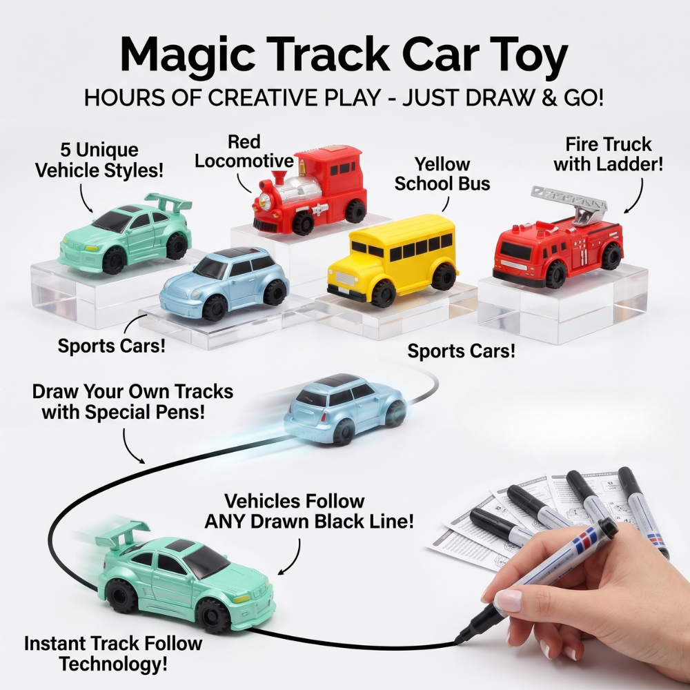 Track Car Toy | Follows Drawn Lines, No Track Pieces