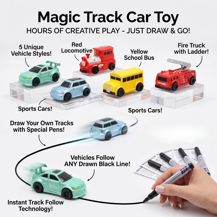 Track Car Toy | Follows Drawn Lines, No Track Pieces