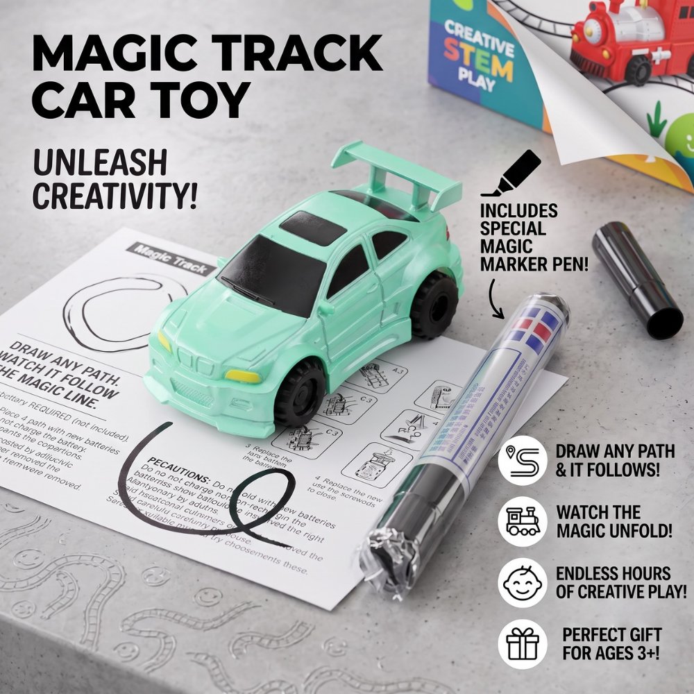 Track Car Toy | Follows Drawn Lines, No Track Pieces