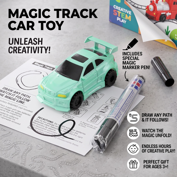 Track Car Toy | Follows Drawn Lines, No Track Pieces