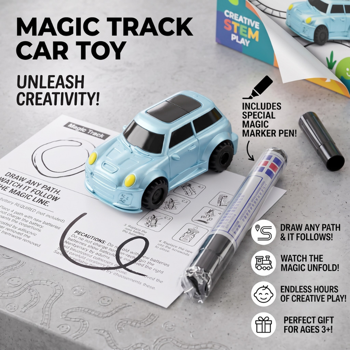 Track Car Toy | Follows Drawn Lines, No Track Pieces