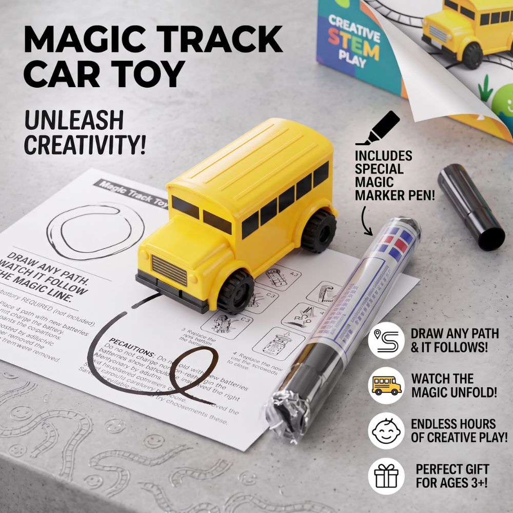 Track Car Toy | Follows Drawn Lines, No Track Pieces