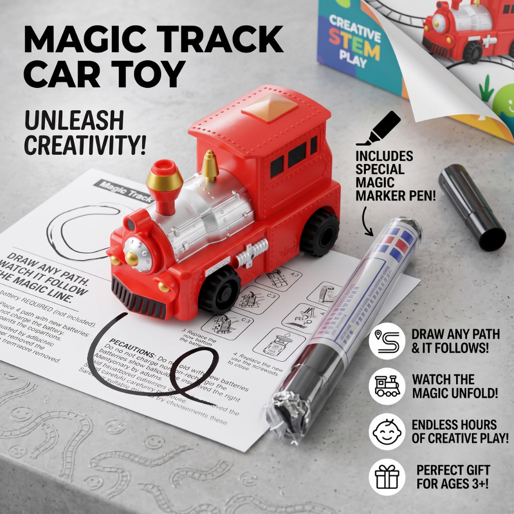 Track Car Toy | Follows Drawn Lines, No Track Pieces