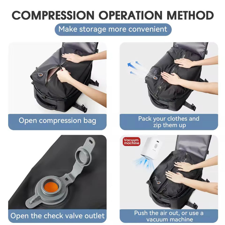 Travel Backpack | Vacuum Compression | Water-Repellent Oxford | Laptop up to 17" | USB Pump Included