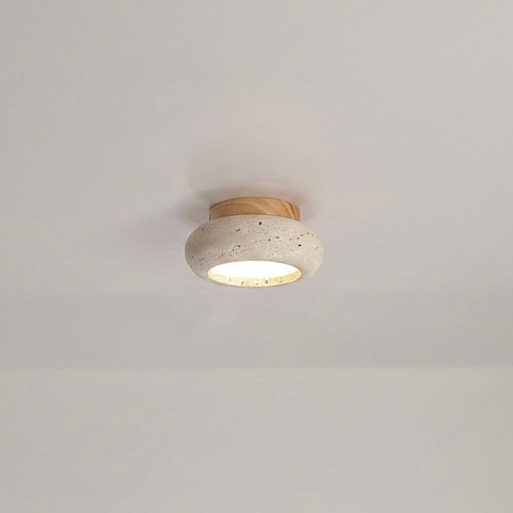 Travertine &amp; Wood LED Flush Mount Ceiling Light