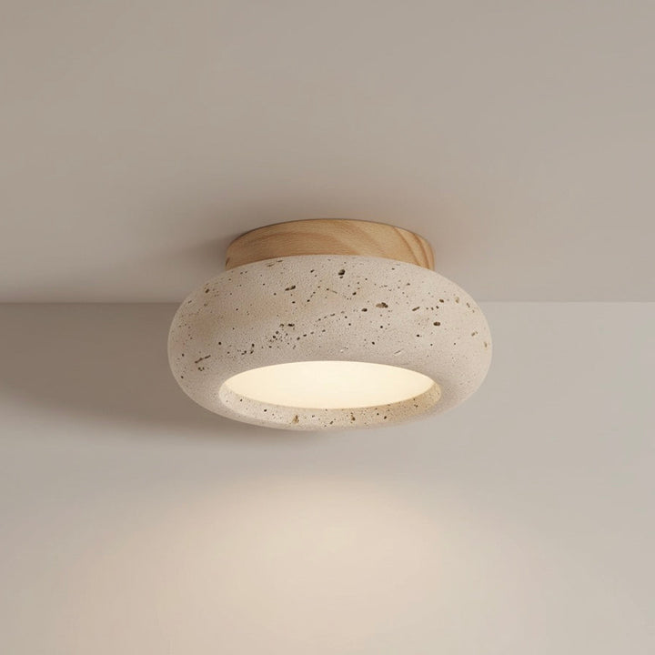 Travertine &amp; Wood LED Flush Mount Ceiling Light