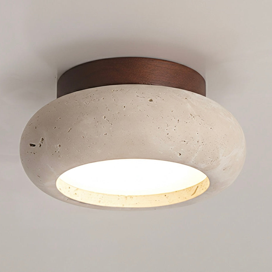Travertine & Wood LED Flush Mount Ceiling Light