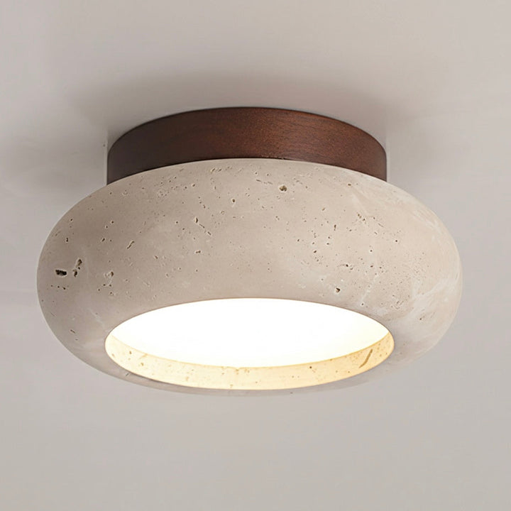 Travertine &amp; Wood LED Flush Mount Ceiling Light