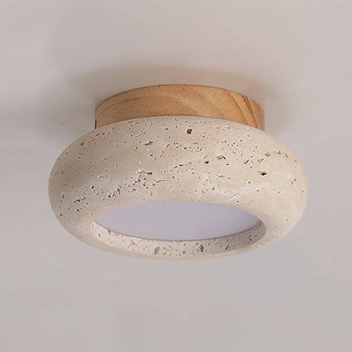Travertine &amp; Wood LED Flush Mount Ceiling Light