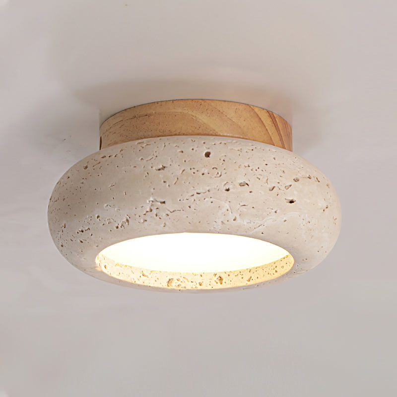 Travertine & Wood LED Flush Mount Ceiling Light