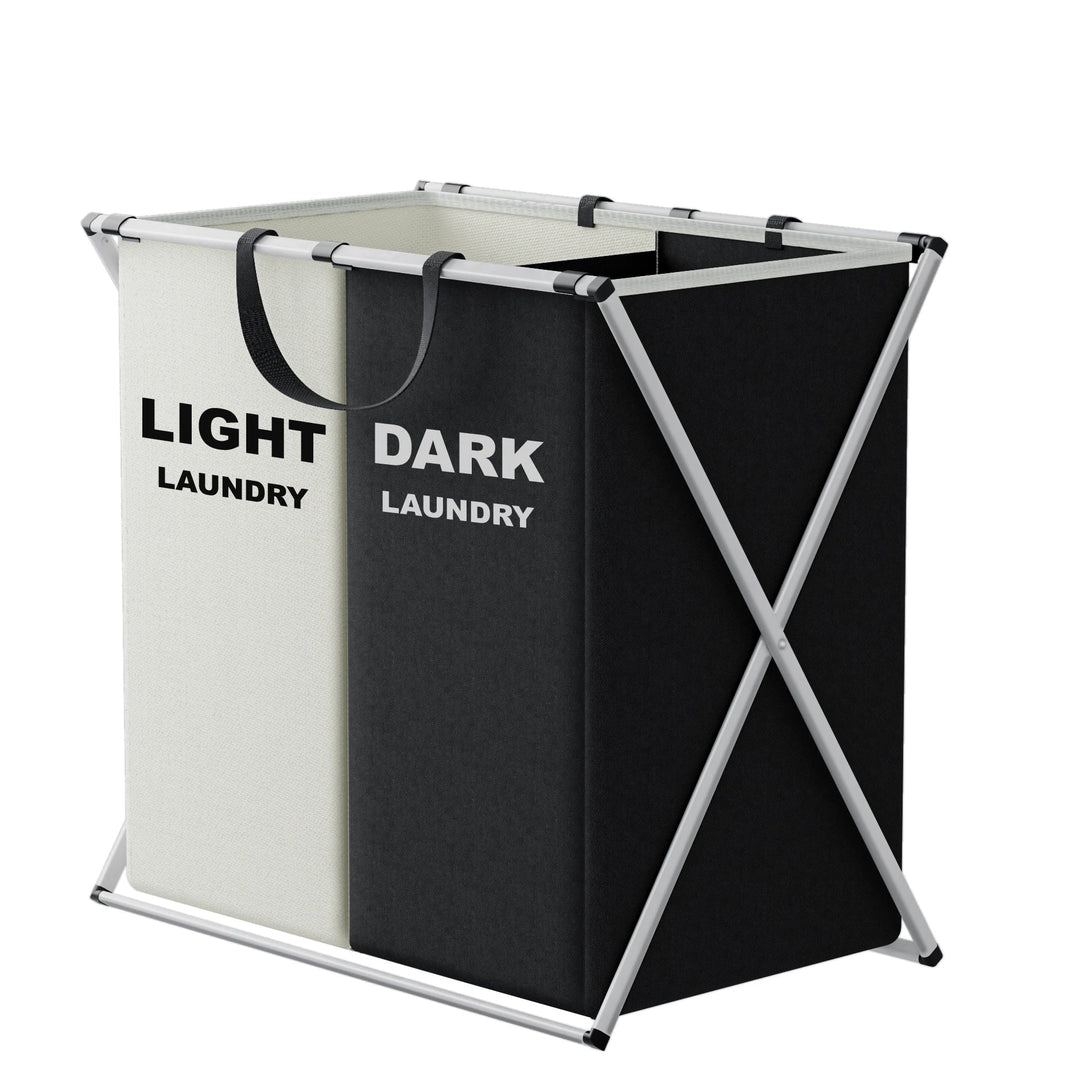 TriSort | Multi-Section Laundry Hamper | Foldable Clothes Basket with Compartments 0