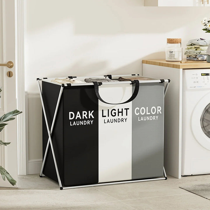 TriSort | Multi-Section Laundry Hamper | Foldable Clothes Basket with Compartments 1