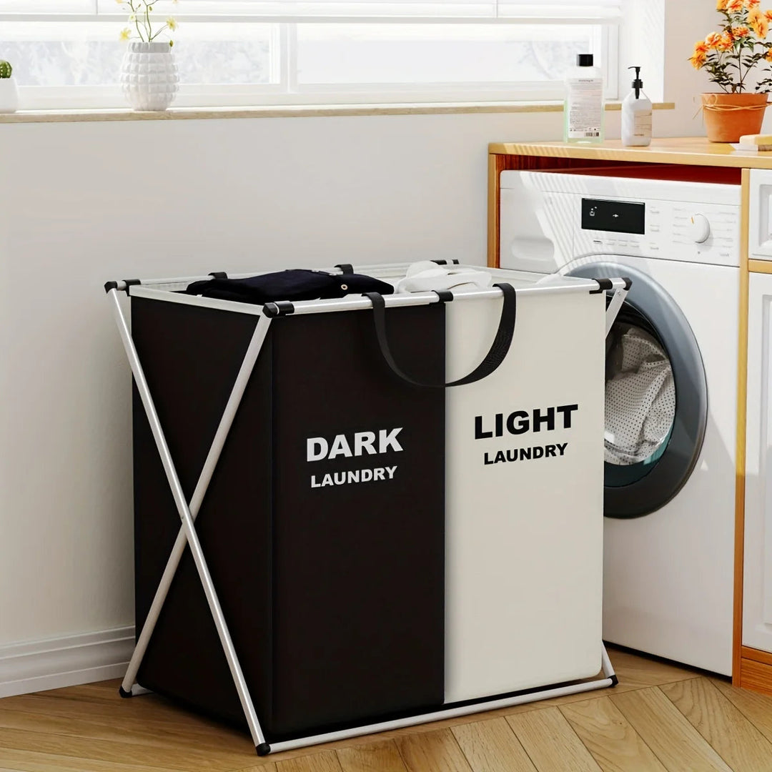 TriSort | Multi-Section Laundry Hamper | Foldable Clothes Basket with Compartments 2