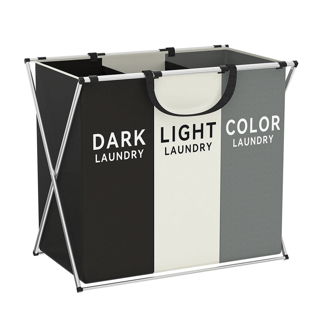 TriSort | Multi-Section Laundry Hamper | Foldable Clothes Basket with Compartments 4