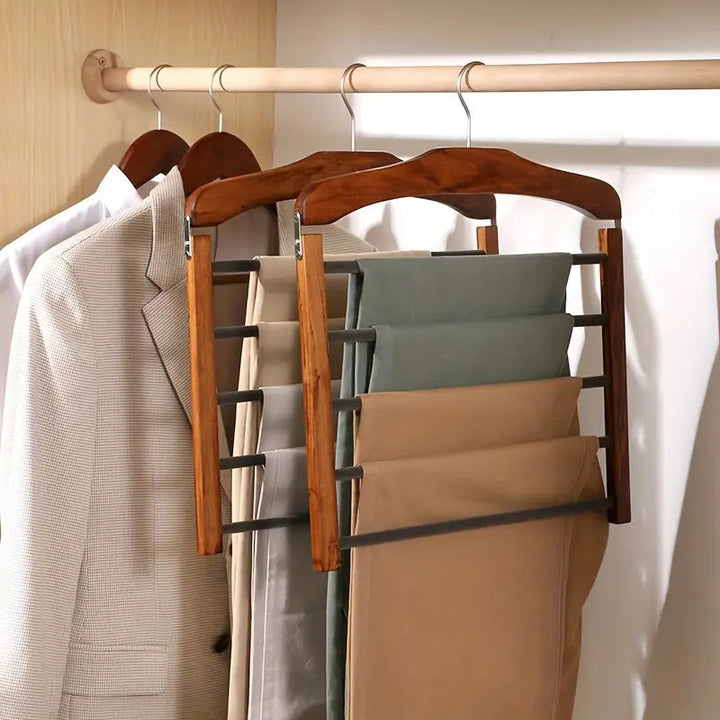 Trouser Hanger Wooden Multi Bar Design with Metal Hardware 0