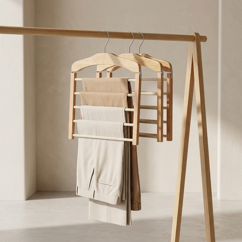 Trouser Hanger Wooden Multi Bar Design with Metal Hardware 1