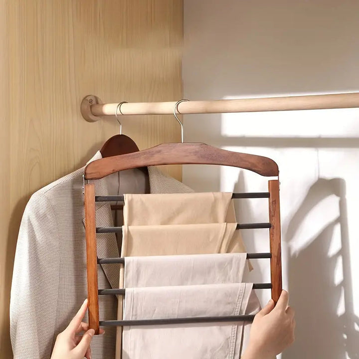 Trouser Hanger Wooden Multi Bar Design with Metal Hardware 3