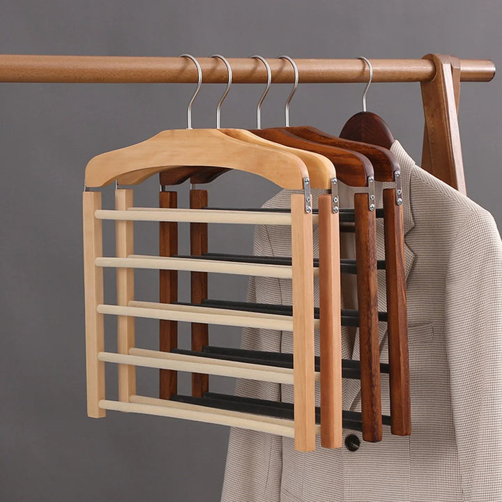 Trouser Hanger Wooden Multi Bar Design with Metal Hardware 4