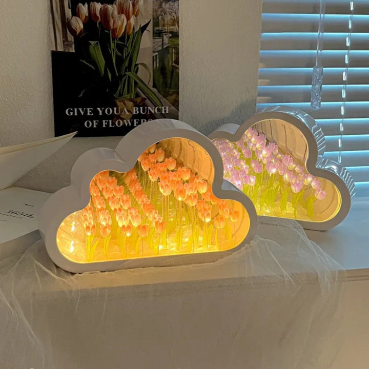 Tulip Cloud Lamp | Mirrored Back, Massed Tulip Heads