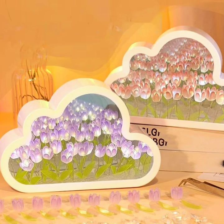 Tulip Cloud Lamp | Mirrored Back, Massed Tulip Heads