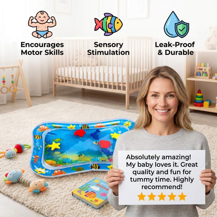 Tummy Time Toy | Inflatable Sensory Water Play Mat with Ocean Design